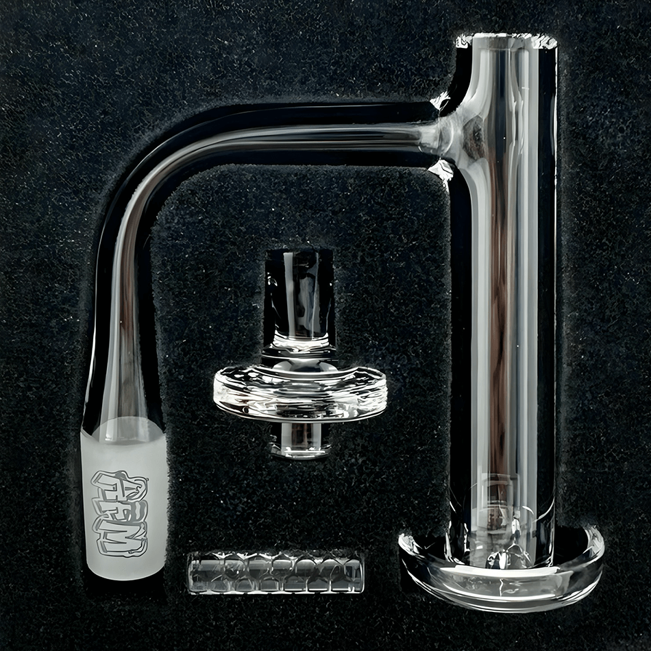 AFM Milky Way Quartz Dab Banger Set featuring a tower spinner banger, spaceship cap, and 30mm dish for enhanced dabbing.
