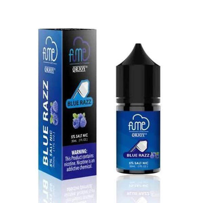 FUME Salt Nic 5% Blue Razz e-liquid including box, crafted for intense flavor in vaping.