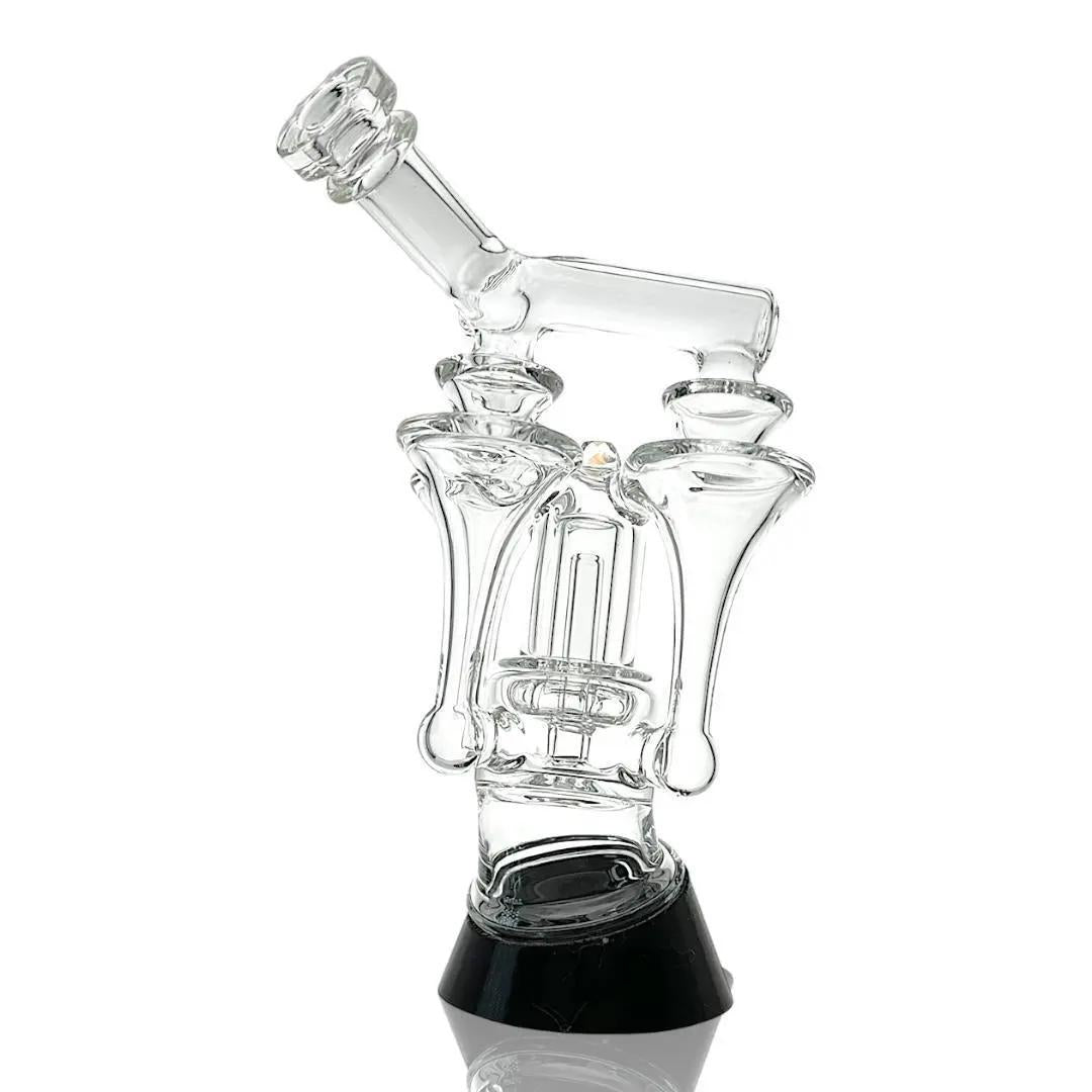 Iridescent Glass Puffco Peak Attachment Glass Replacement - TriBr, 7" tall glass piece with triple funnel design.