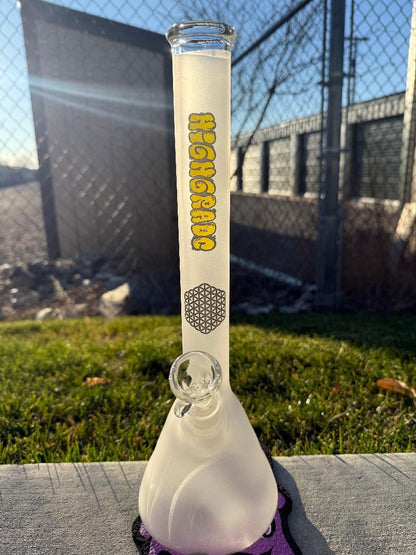 Highgrade Glass Flower Beaker - Sandblasted w/ Sacred Geometry Bake on 14mm 45°