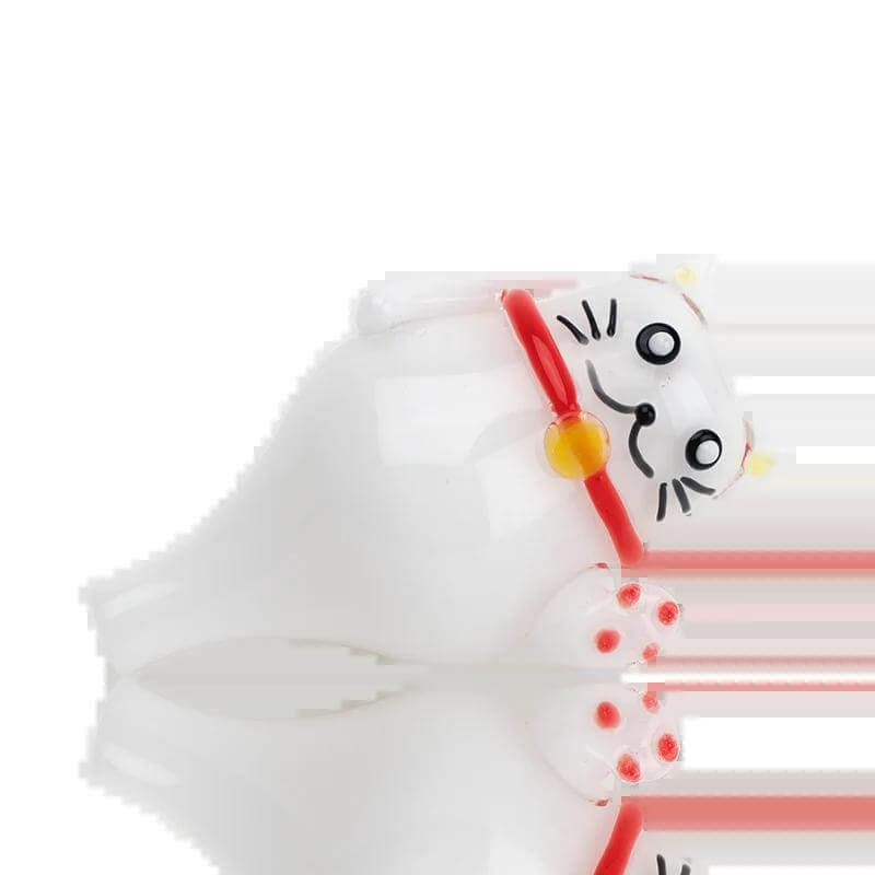 Handcrafted white cat-shaped carb cap with red collar, perfect for enhancing dabbing experience.