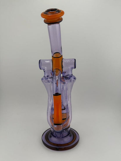 Domer Glass Double Drain Quad Uptake Purple & Orange Enclamo 10mm Recycler