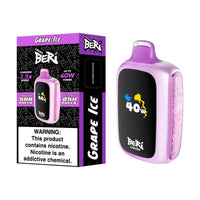BERI CRUSH Disposable Vape in Grape Ice flavor, featuring 50,000 puffs and 40W power. Stylish packaging and design.