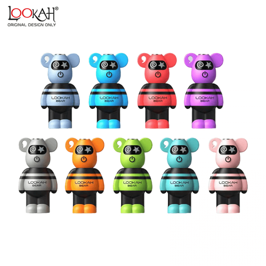 Lookah Bear 510 Battery limited edition collection in various vibrant colors and designs, featuring a soft silicone body.