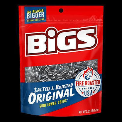 Bigs Sunflower Seeds 5.35 oz resealable bag, salted and roasted, perfect for on-the-go snacking.