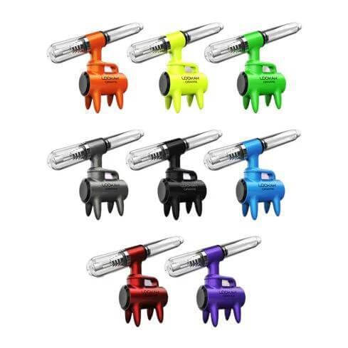 Colorful assortment of Lookah Giraffe electronic nectar collectors in orange, yellow, green, blue, black, and purple.