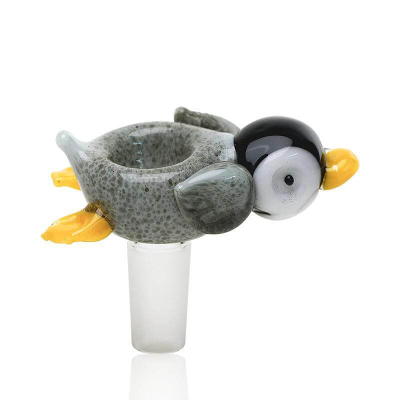 Empire Glassworks 14mm Penguin Paulie Slide with playful design and functional features for enhanced smoking experience.