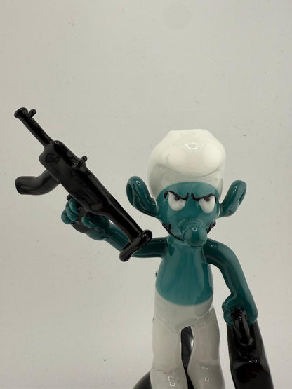 McDoogle Glass Blue Character Rig w/ Briefcase & Machine Gun – 10mm 90° | Whimsical Heady Glass with an Edge