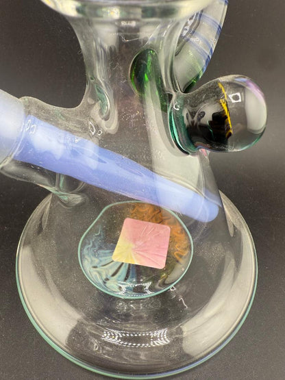 Brando Glass Mini Beaker - Line Worked Horn & Butterfly Millie w/ Teal Downstem 10mm 45°