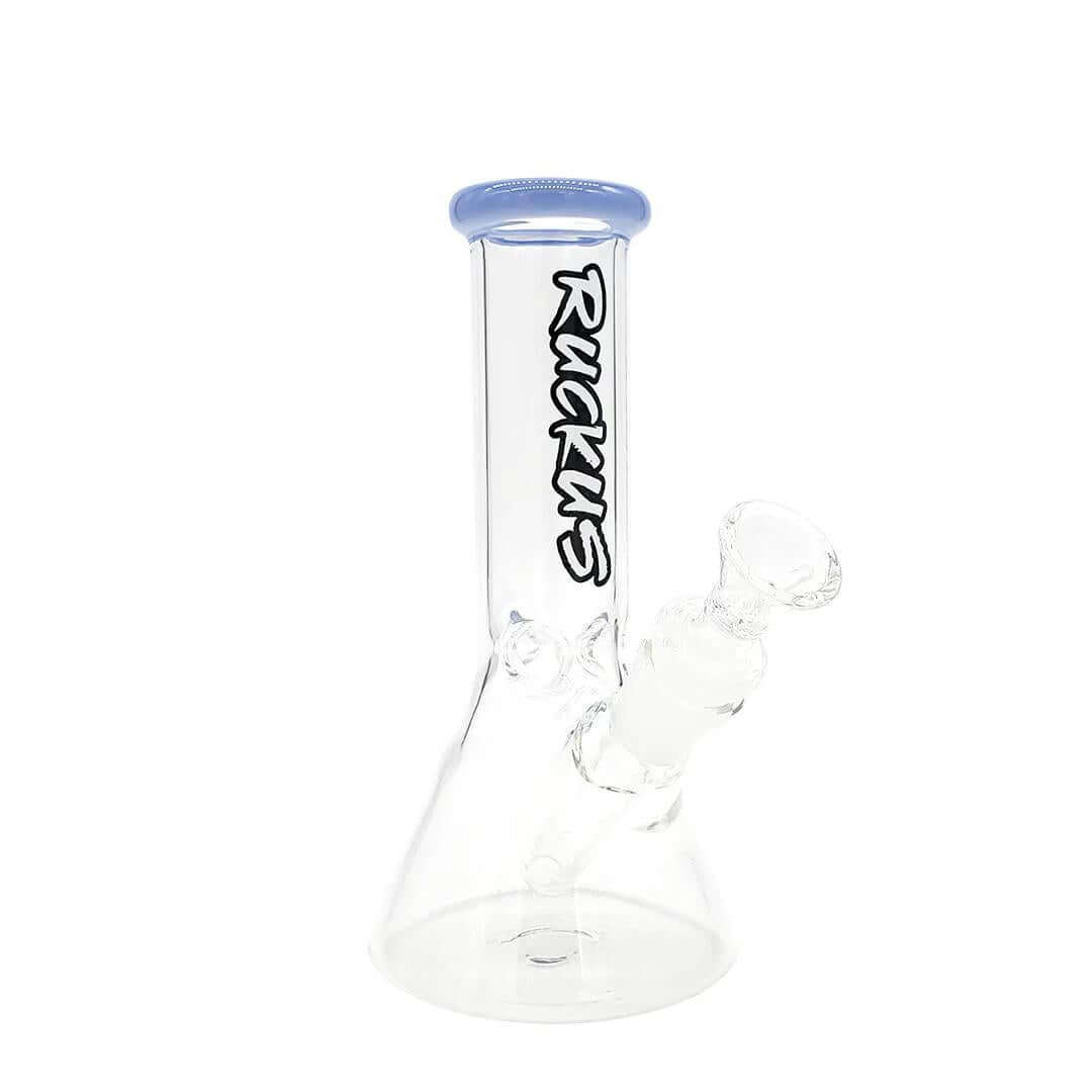 Ruckus Mini Beaker 8" glass bong for smooth hits and enhanced filtration, featuring durable borosilicate glass construction.