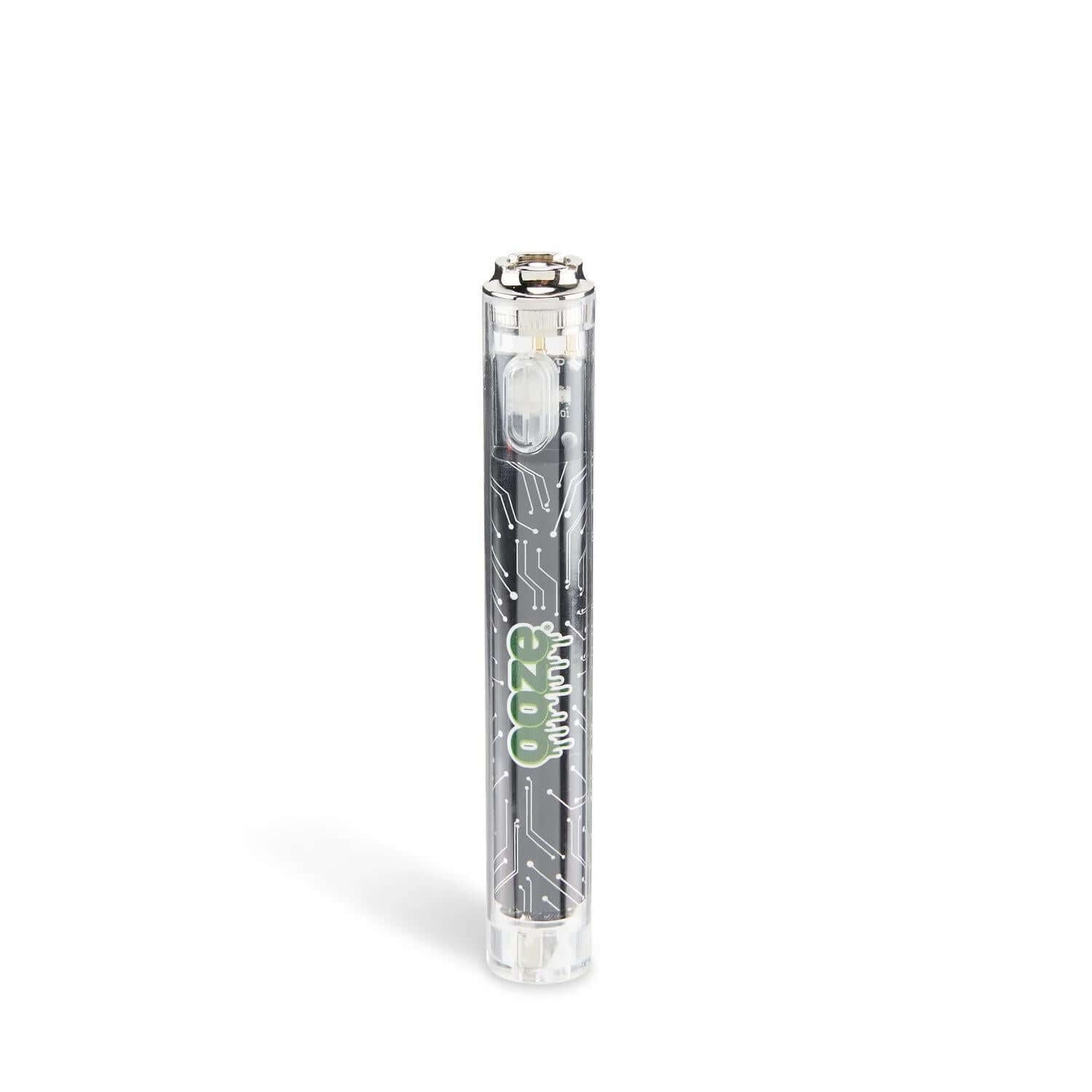 Ooze Slim Clear Series 510 vape battery in transparent design, featuring retro aesthetics and modern performance.