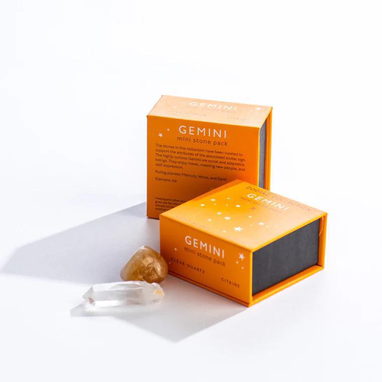Gemini mini stone pack from Geocentral Zodiac Collection with clear quartz and other natural stones.