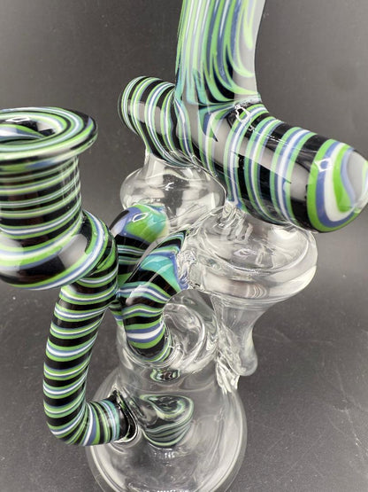 Domer Glass Recycler - 2025 Double Tornado Black Green White Wig Wag 10mm 90°