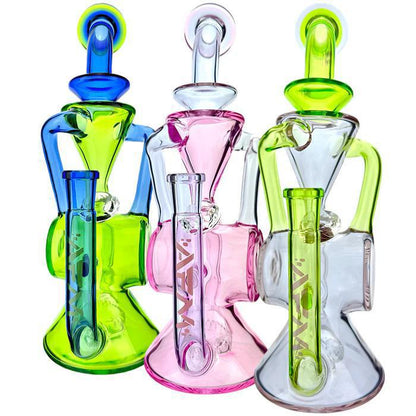 AFM Glass 10" Barrel Blaster Colored Glass Recycler Dab Rig TX108 14mm 90°