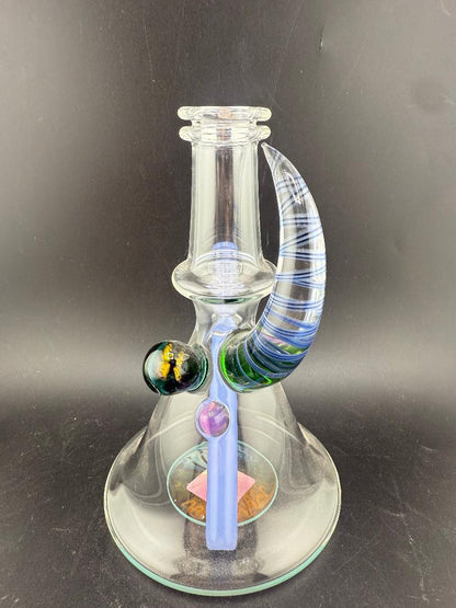 Brando Glass Mini Beaker - Line Worked Horn & Butterfly Millie w/ Teal Downstem 10mm 45°
