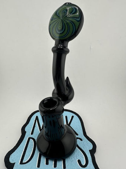 Filla John Glass Flower Bubbler - Black w/ Wig Wag Mouth Piece