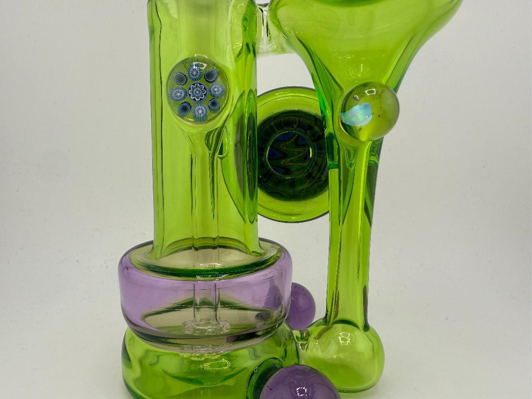 Crondo Glass Green & Purple RBR Shaped Recycler with 14mm 90° joint showcasing vibrant colors and unique design.