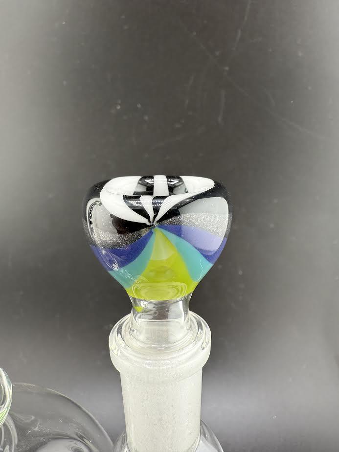 Fila John Glass Basic Wig Wag 14mm Bowl with colorful wig wag linework and solid construction, perfect for glass setups.