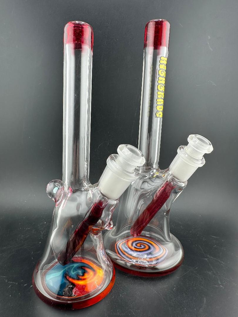Highgrade Glass Mini Beaker - Color Accented Lip Wrap & Downstem w/ Wig Wag Reversal Bottom 10mm 45°