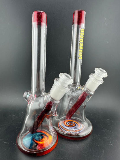 Highgrade Glass Mini Beaker - Color Accented Lip Wrap & Downstem w/ Wig Wag Reversal Bottom 10mm 45°