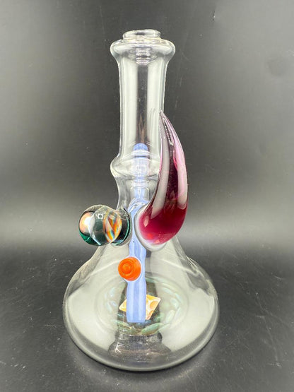Brando Glass Mini beaker - Purple Horn & Rainbow Filla Millie w/ Teal Downstem 10mm 45°