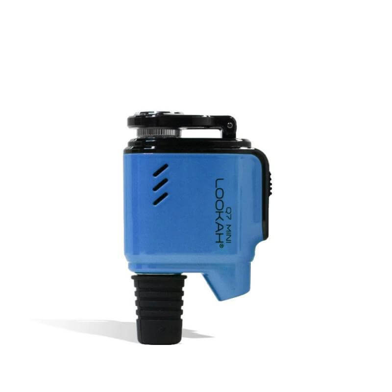 Lookah Q7 Mini E-Nail in blue, compact design with adjustable male joint for 14-18mm pipes, featuring digital display.