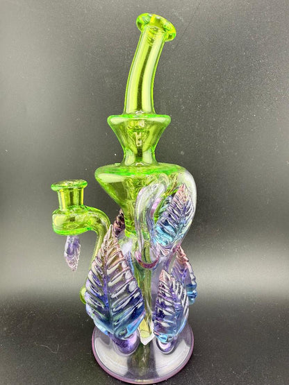 Brando Glass X Madelynn Glass Purple & Green Leaf Recycler 10mm 90°