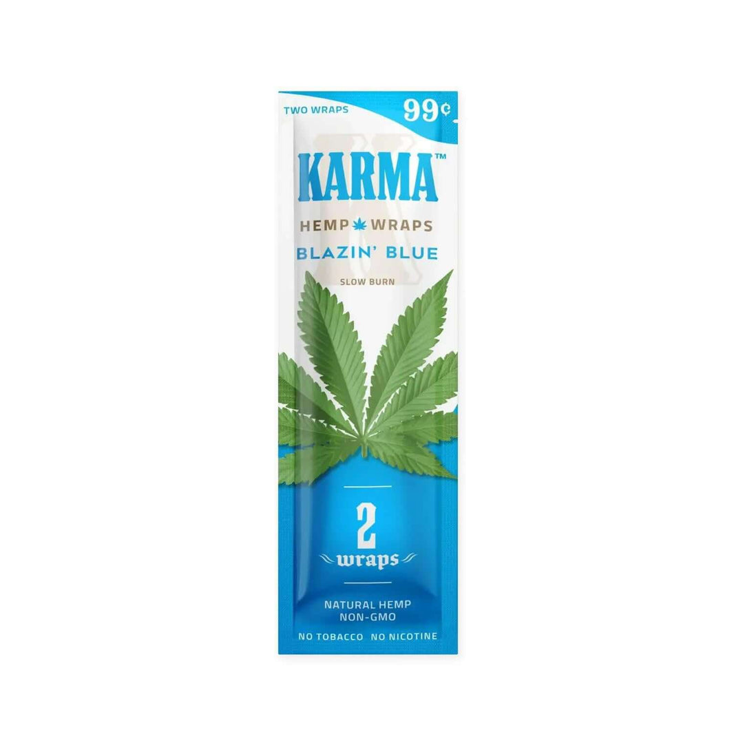 Karma Hemp Wraps Blazin' Blue flavor, two wraps pack, natural hemp, non-GMO, no tobacco, no nicotine.