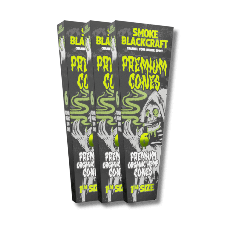 Smoke Blackcraft Premium Cones 1 1/4 size packaging showcasing classic, natural, and organic options for smokers.