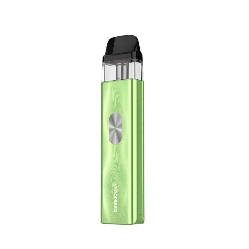 Vaporesso XROS 4 Mini in green color, featuring a sleek design and top-filling 3mL pod for enhanced vaping experience.