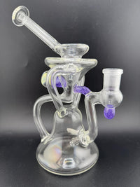 Pugsley Glass Clear Recycler 14mm 90° with purple accents and innovative design for smooth filtration.