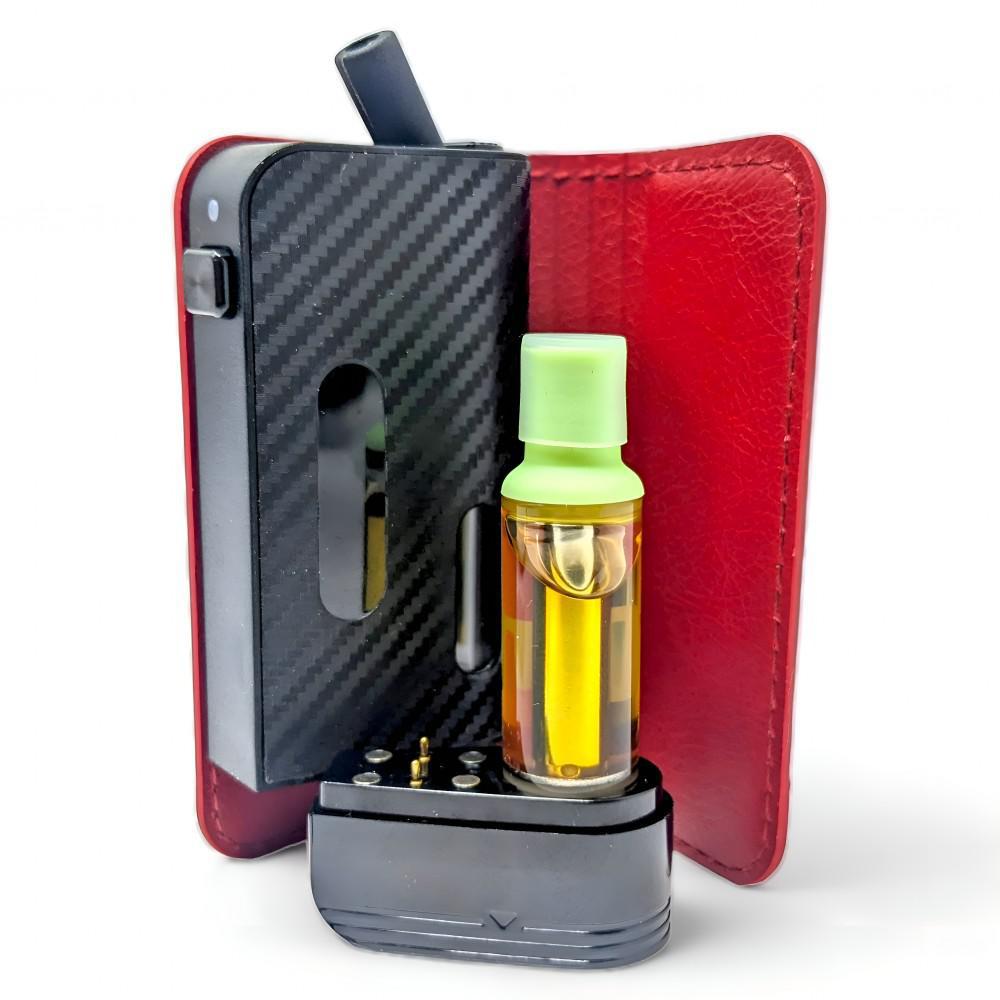 Cheech 510 Cart Battery with leather wrap and vaporizer cartridge for portable vaping performance