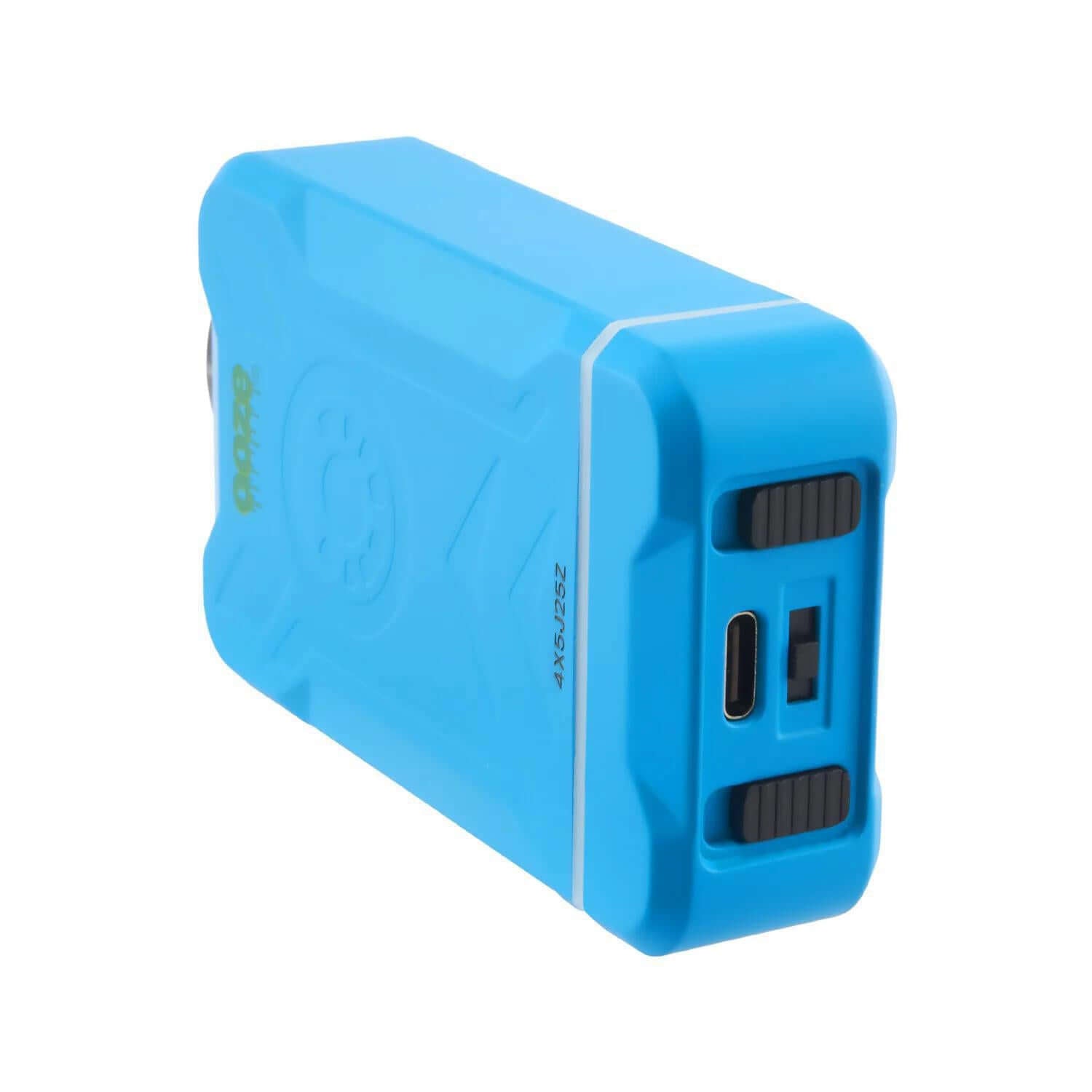 Ooze Duet 510 battery in blue, showcasing USB-C port and airflow controls for dual cartridge use.