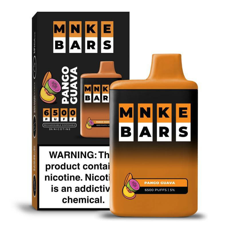 MNKE Bars 6500 Disposable Vape in Pango Guava flavor, featuring 5% nicotine strength and 6500 puffs.