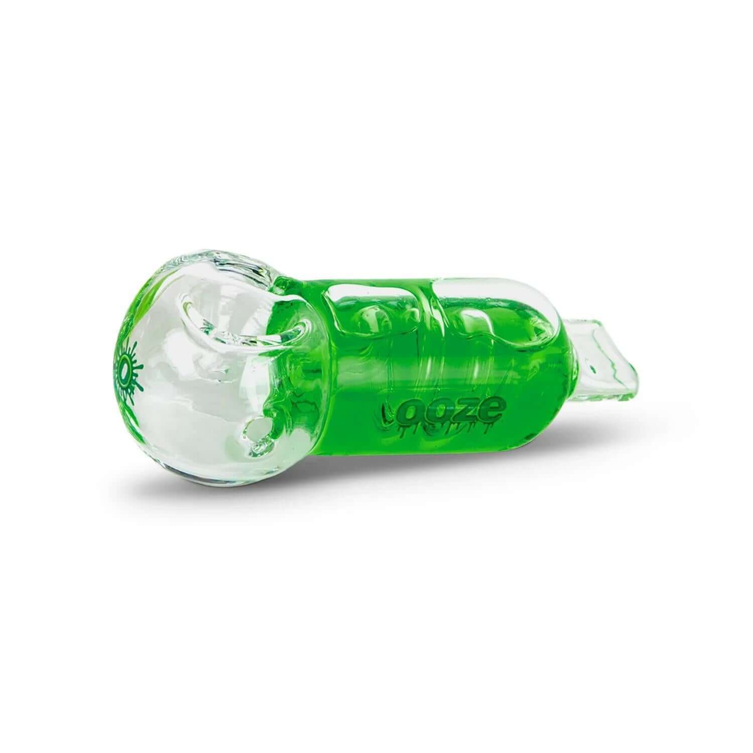 Ooze Cryo Freezable Glycerin Glass Hand Pipe in vibrant green color for ultra-smooth smoking experience.