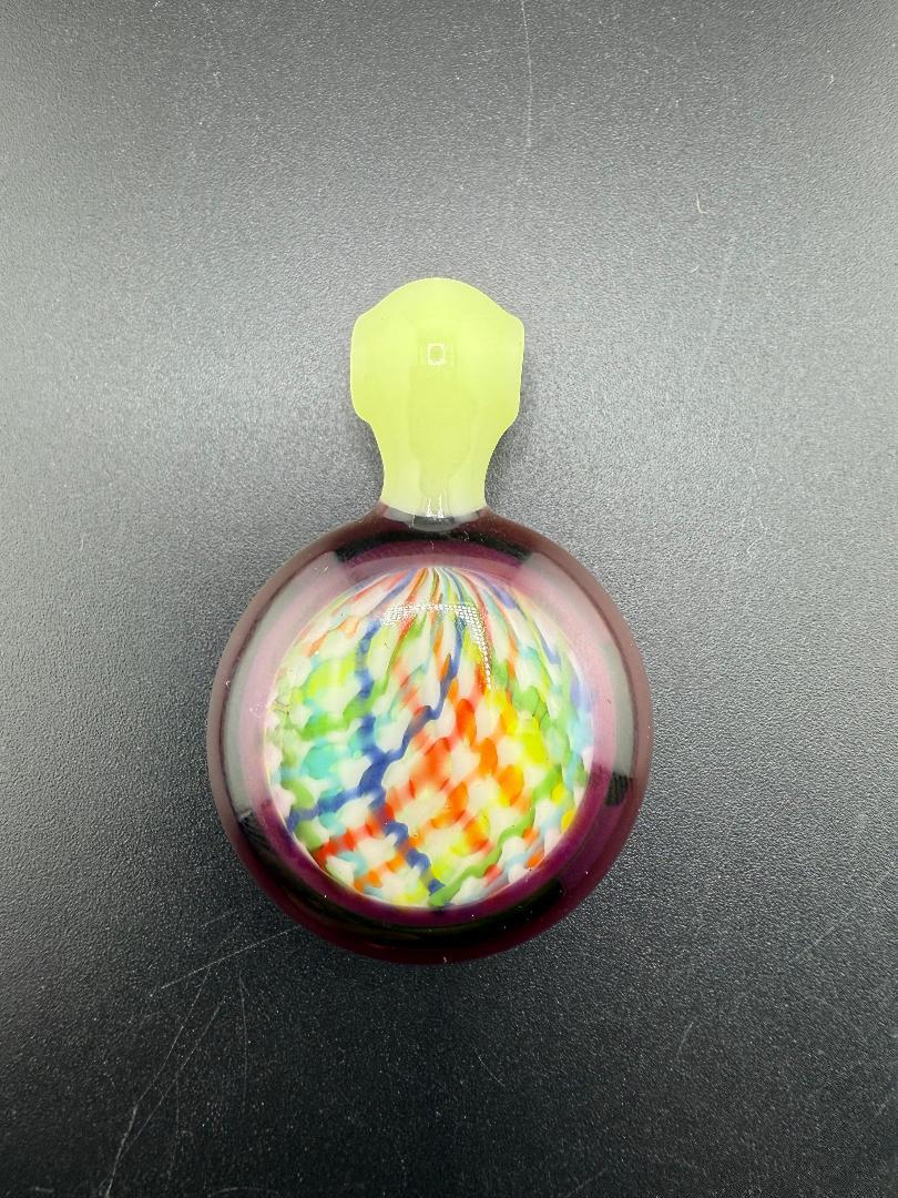 Mcdoogle Glass Rainbow Retticello Rake Pendant in vibrant colors showcasing artistic craftsmanship.