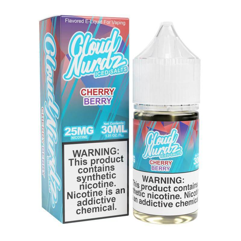 Cloud Nurdz Iced Cherry Berry 30ml e-liquid with synthetic nicotine for vaping experience.