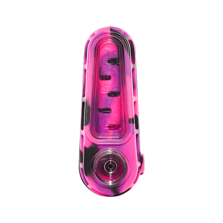 Eyce Molds Glacier silicone spoon pipe in pink camo pattern for dry-herb use, featuring a unique airflow design.