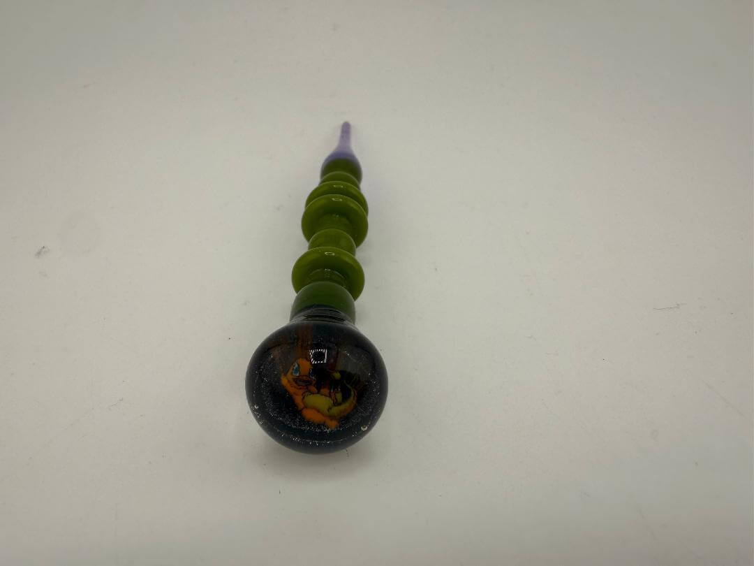 Paulson Pieces Glass Milli Dab Tool Collection: Charmander green and purple Heady glass Spokane wa