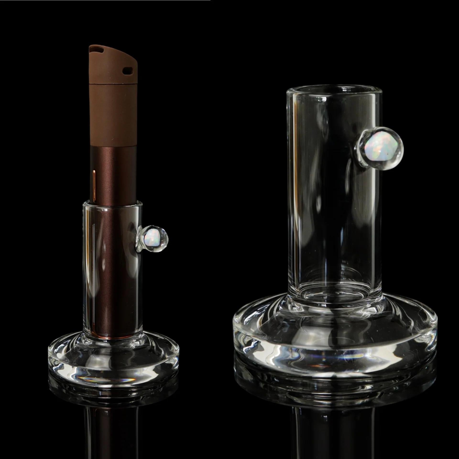Tokr Glass Puffco Pivot Accessory - Pivot Stand showcasing a clear glass design with opal.