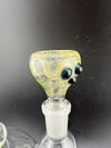 14mm bowl piece with unique skull design, crafted for durability and optimal airflow, fits various devices.