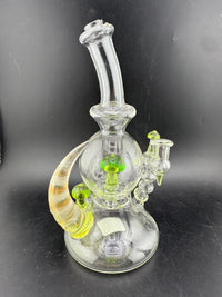 Brando Glass Blooper - Clear w/ Green UV Mushroom & Fumed Horn 10mm 90°