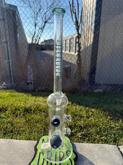 Highgrade Glass Flower Straight Tube - Blue & Green Inline Perc w/ Bubble Trap & Opal Attachments 14mm 90°
