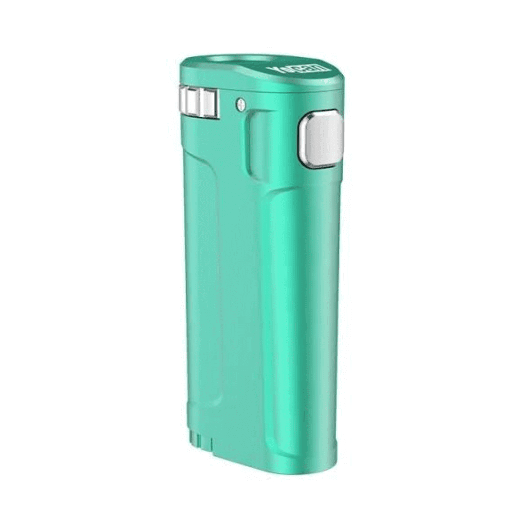 Yocan UNI Twist 510 battery in teal color, a portable and adjustable vaporizer mod for universal compatibility.