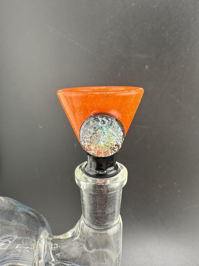 Dichro Marble Funnel 14mm Bowl in vibrant orange with glass details, ideal for enhancing your smoking experience.