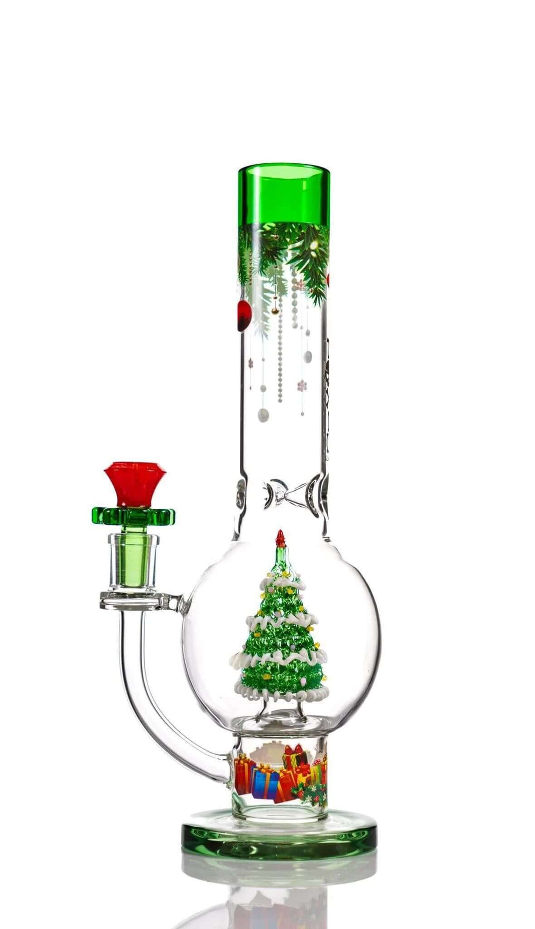 Toxic Glass 10" Evergreen Beaker TX96 with Christmas tree design, vibrant colors and holiday-themed accents.