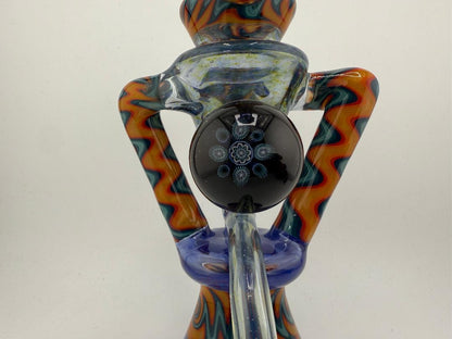 Crondo Glass Sonic Blue Fire & Ice Wig Wag Recycler 14mm 90° W/ Matching Hammer