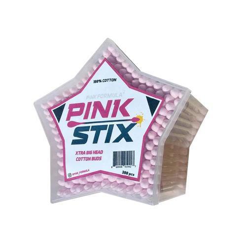 Pink Formula Pink Stix Cotton Swabs in a star-shaped container, featuring big cotton heads for precision cleaning.