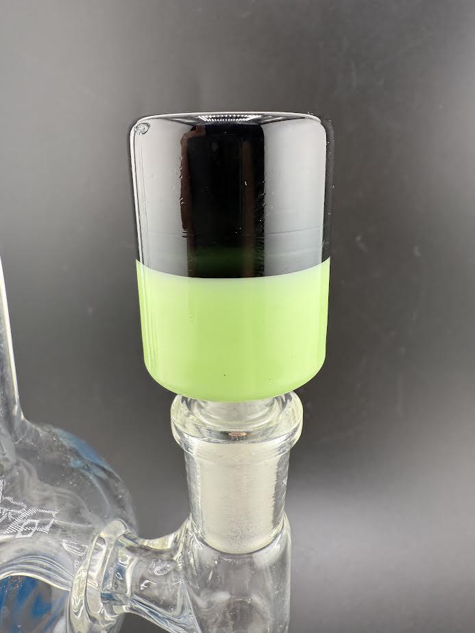 Black and color 14mm bowl piece featuring a stylish green and black design for enhanced smoking experience.