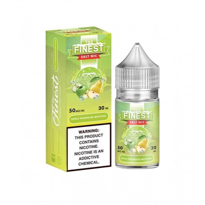 Finest Menthol eJuice 30ml with fresh apple flavor and cooling mint, featuring a warning label about nicotine.